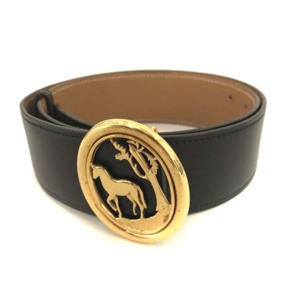 HERMES Horse Buckle Box Calf Leather 100cm Belt/2BH1318